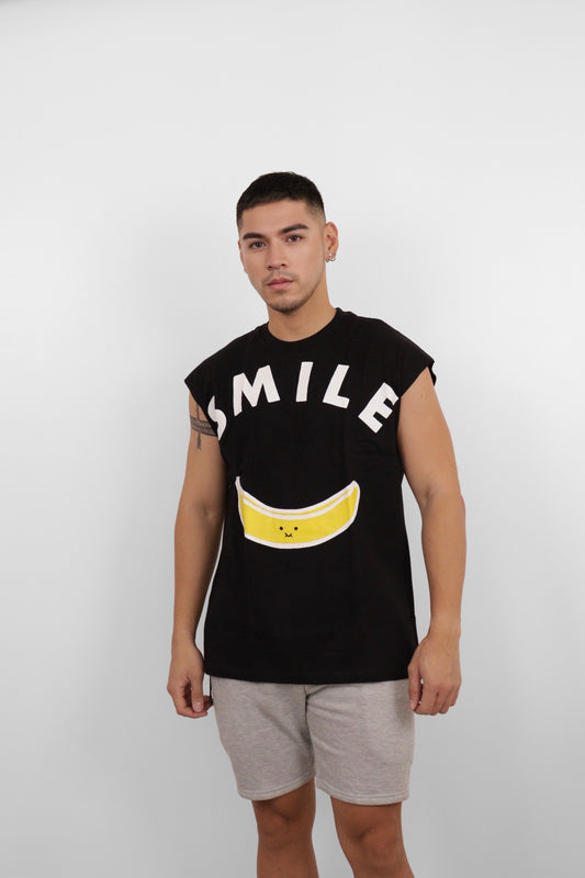 Black Smile Banana Graphic Muscle Tee