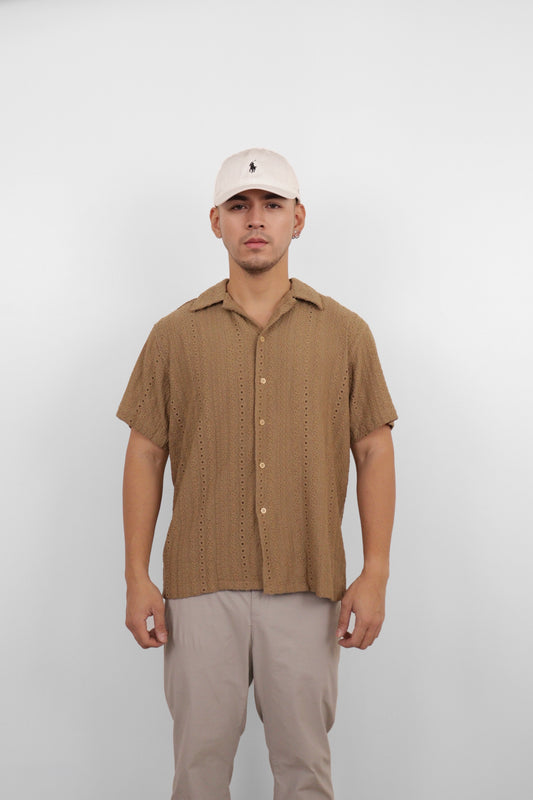 Taupe Textured Camp Shirt
