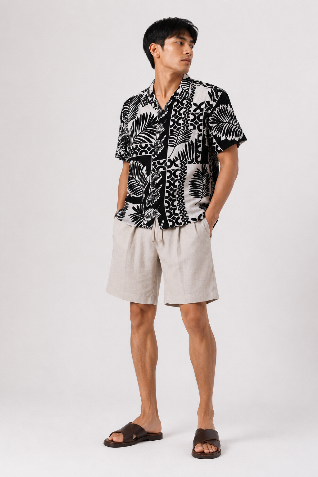Monochrome Leaf Block Camp Shirt