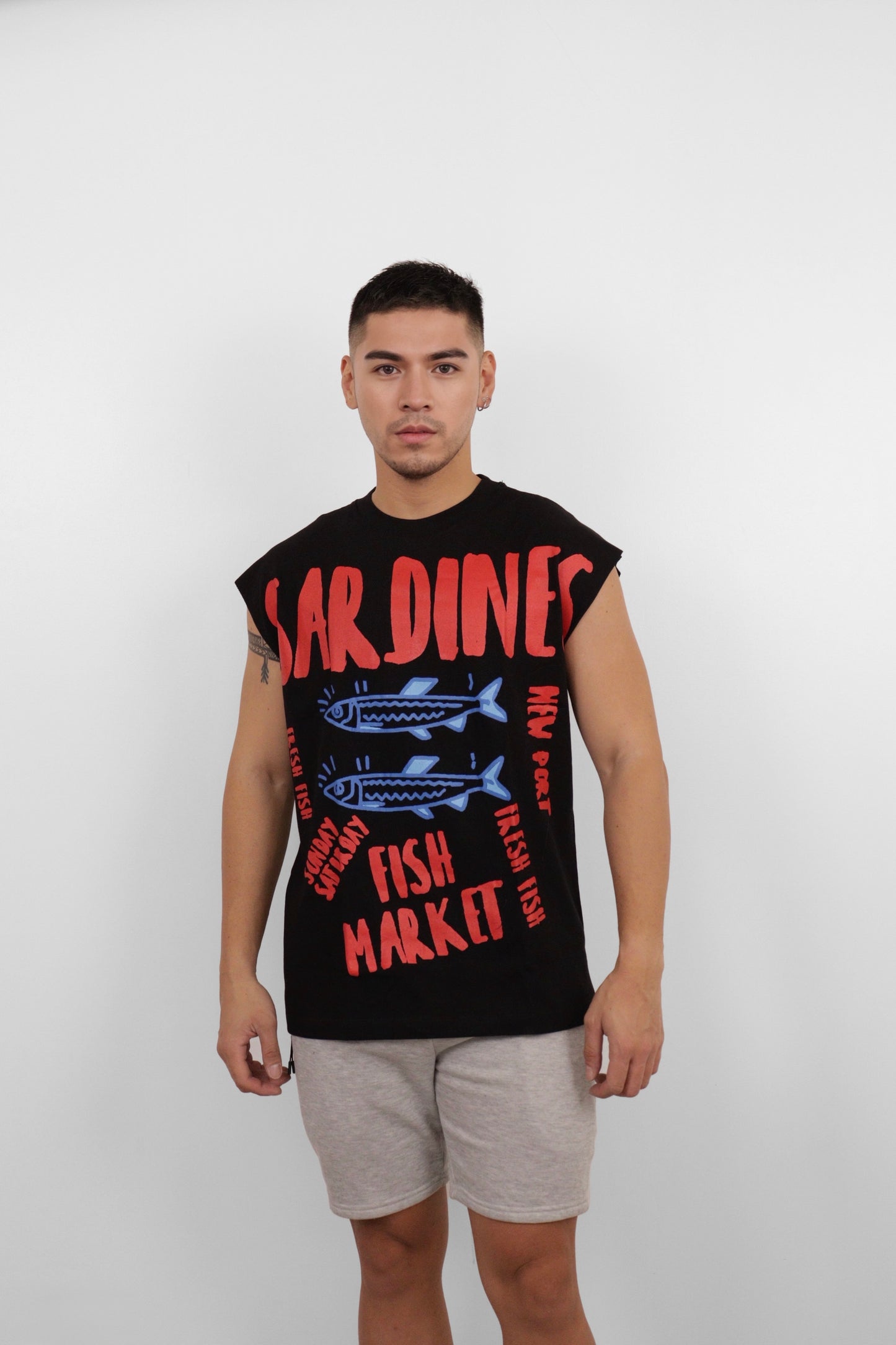 Black Sardines Fish Market Muscle Tee