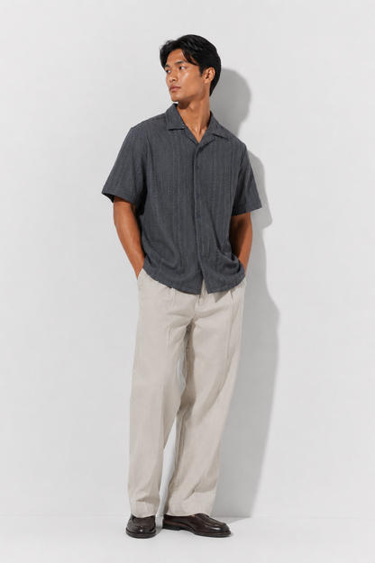 Charcoal Gray Textured Camp Shirt