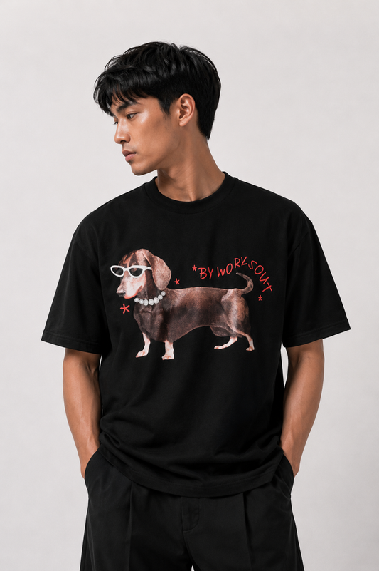 Workwear Dachshund Graphic Tee — Black