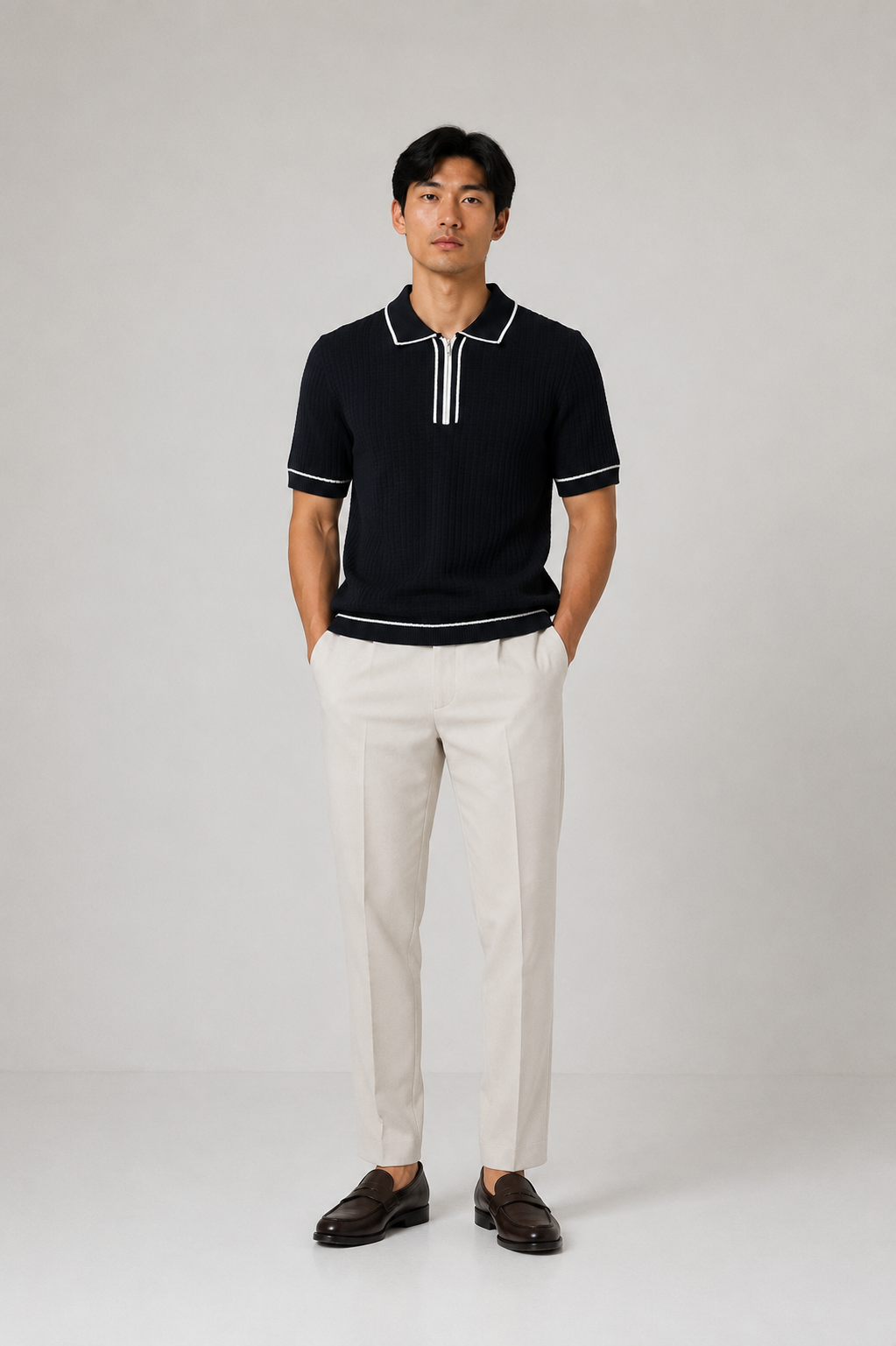 Black Riviera Knitted Polo