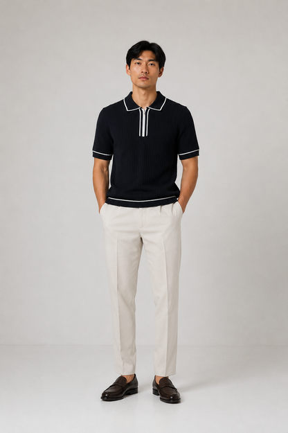 Black Riviera Knitted Polo
