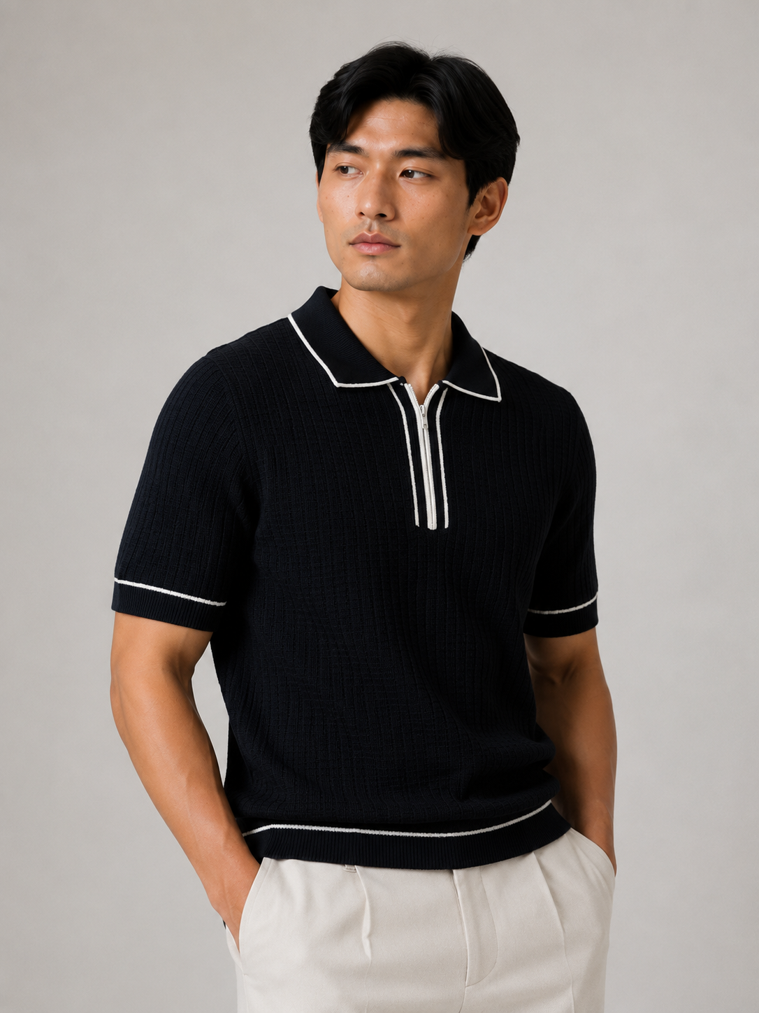 Black Riviera Knitted Polo