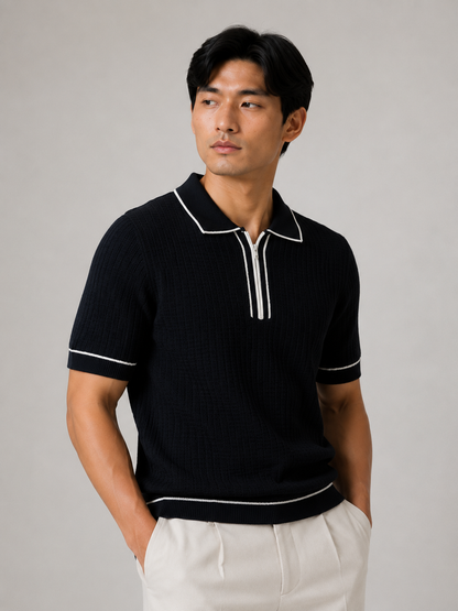 Black Riviera Knitted Polo