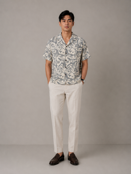 Palm Sketch Chambray Resort Shirt - Slim Fit