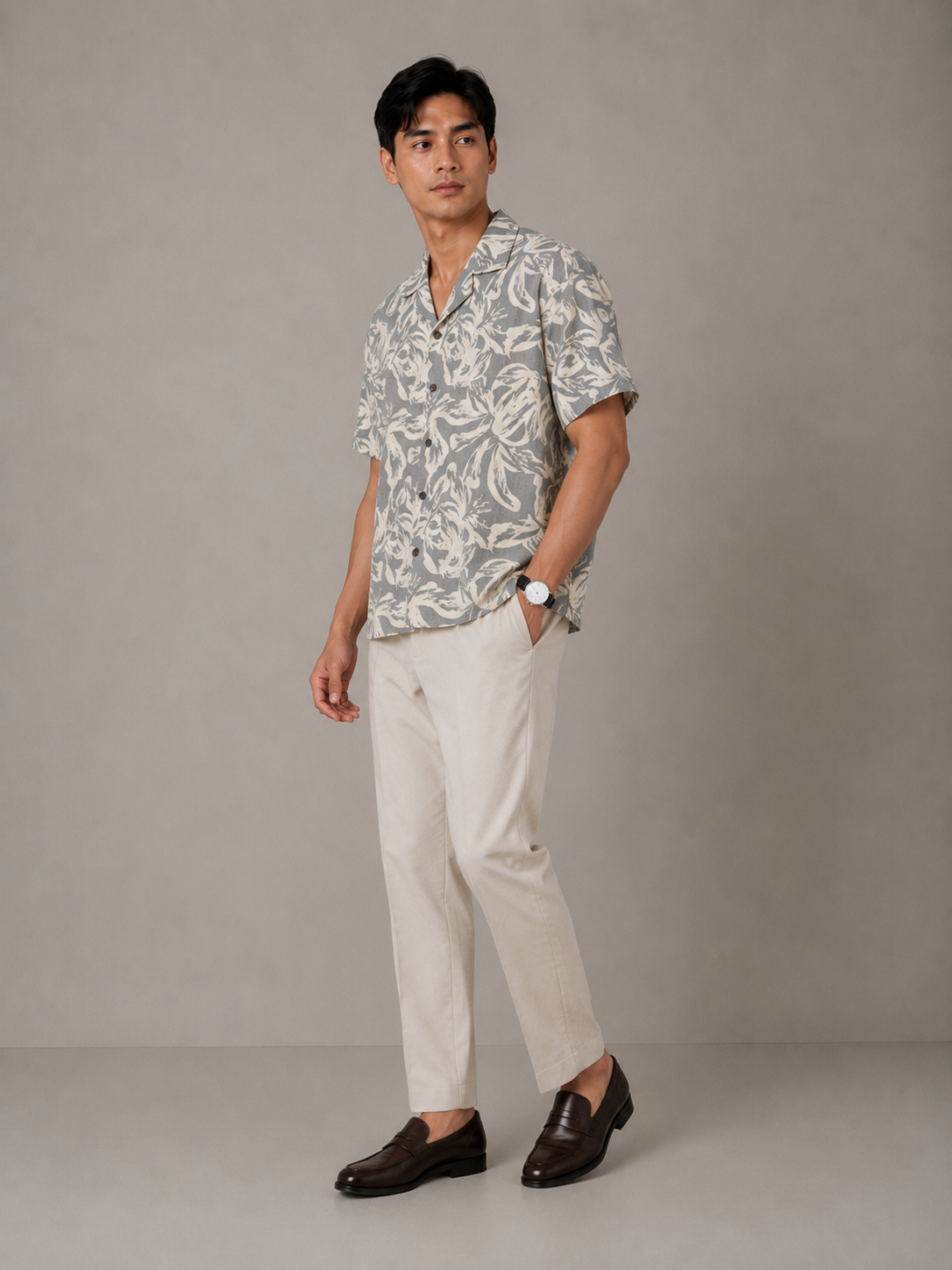 Palm Sketch Chambray Resort Shirt - Slim Fit