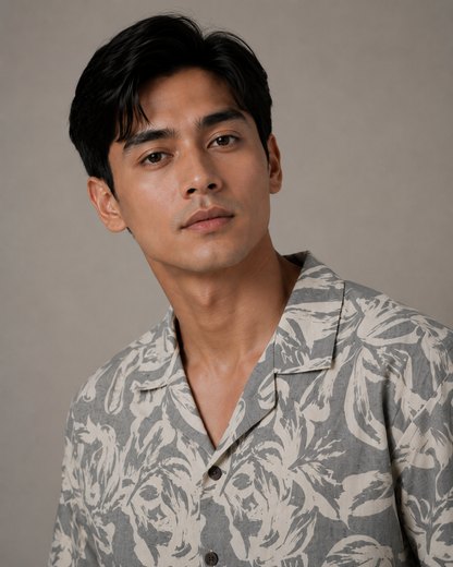 Palm Sketch Chambray Resort Shirt - Slim Fit