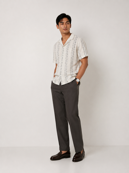 Ivory Geometric Textured Knit Polo