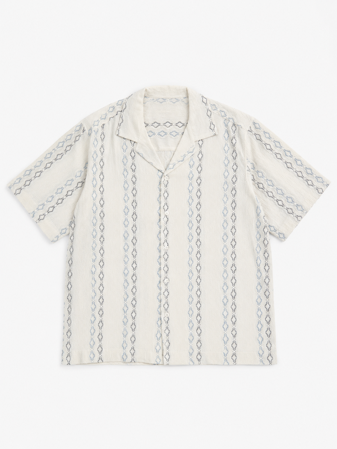 Ivory Geometric Textured Knit Polo