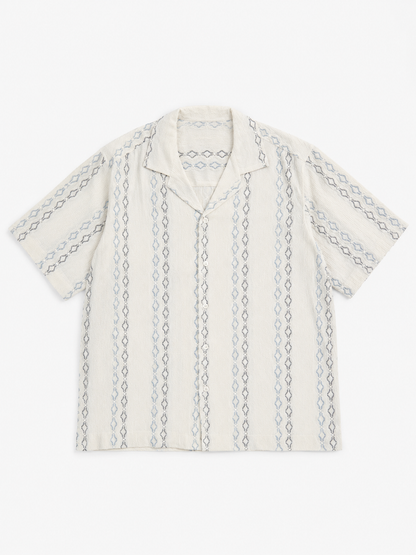 Ivory Geometric Textured Knit Polo