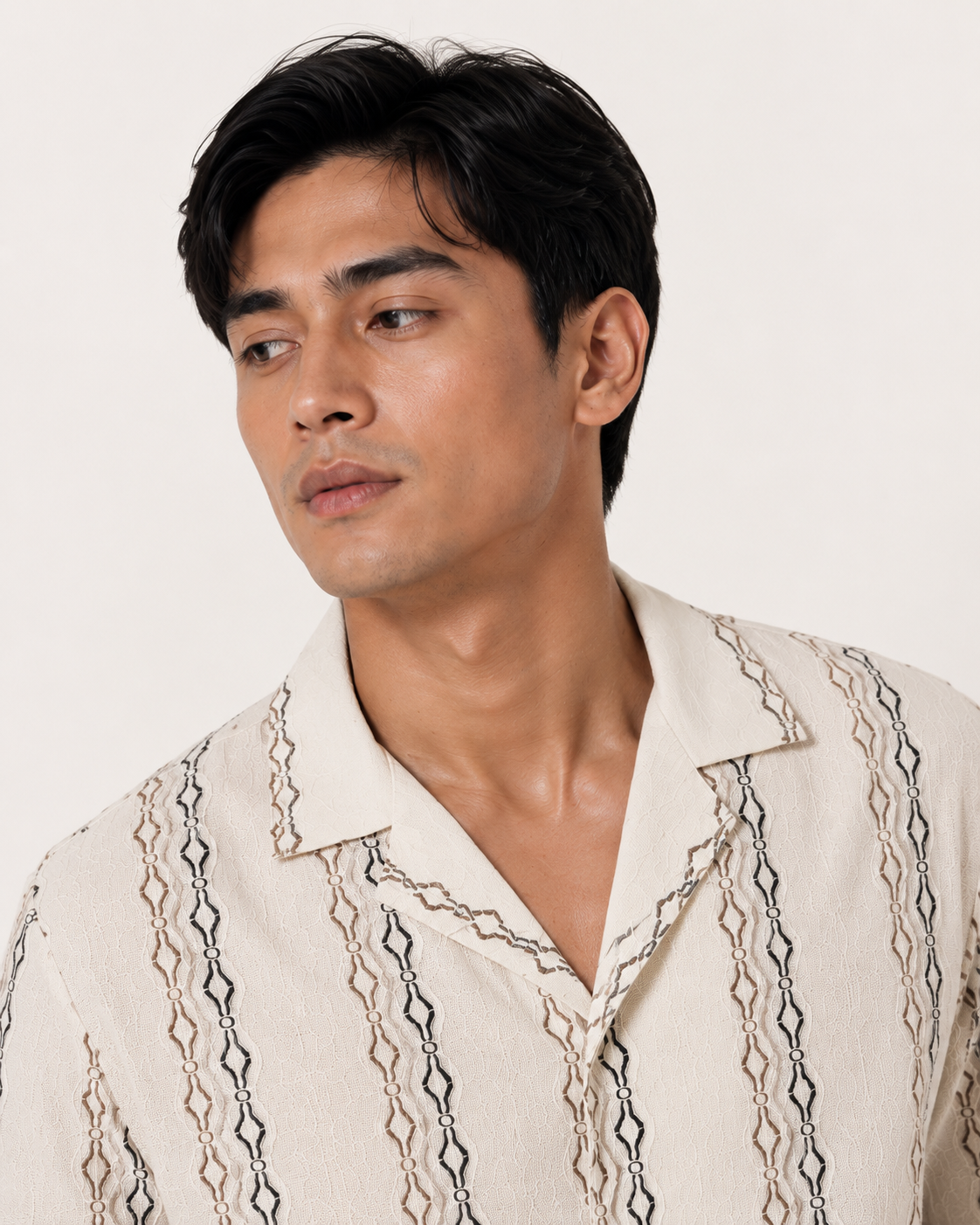 Sand Geometric Textured Knit Polo