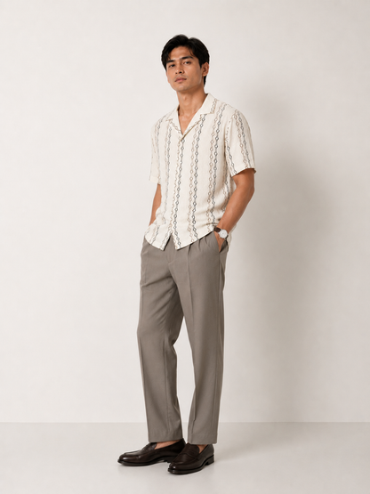 Sand Geometric Textured Knit Polo
