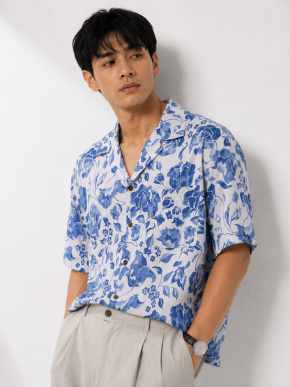 Blue Porcelain Floral Resort Shirt