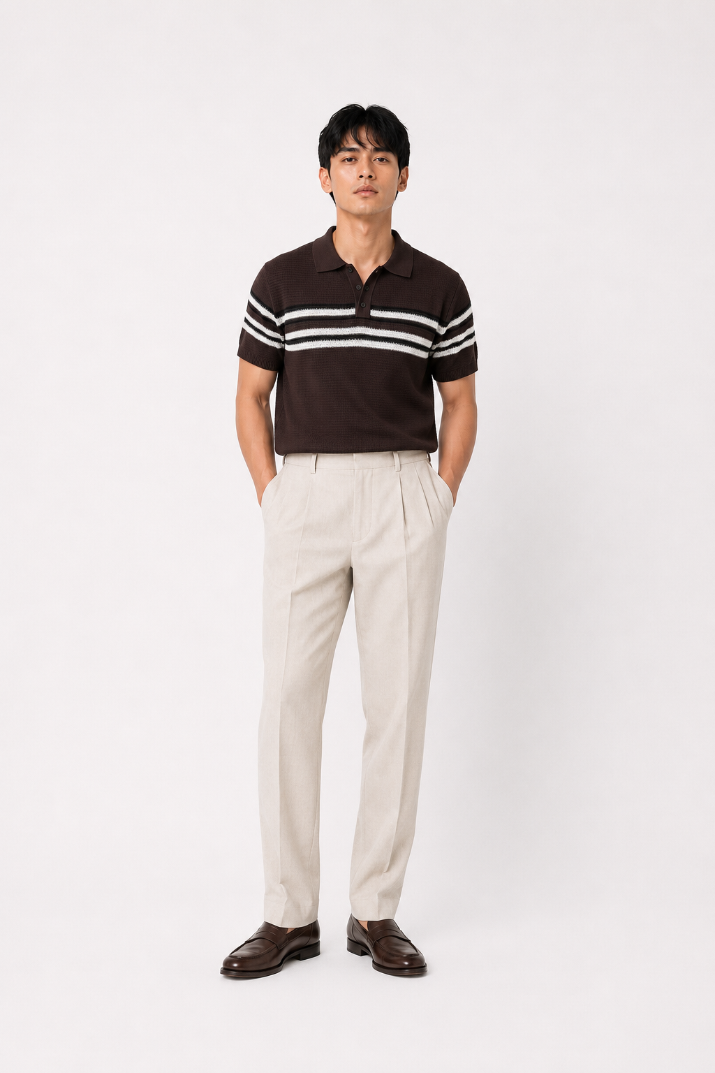 Espresso Horizon Striped Knitted Polo