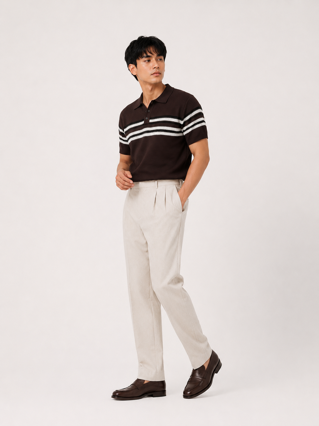 Espresso Horizon Striped Knitted Polo