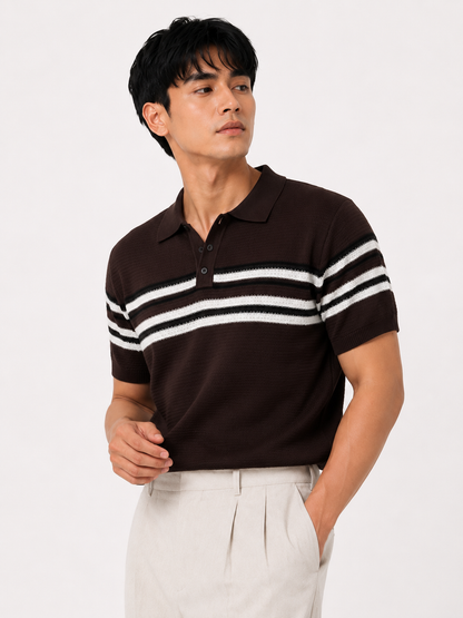 Espresso Horizon Striped Knitted Polo