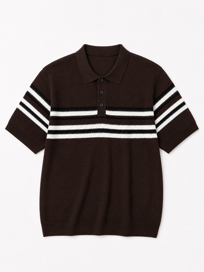 Espresso Horizon Striped Knitted Polo
