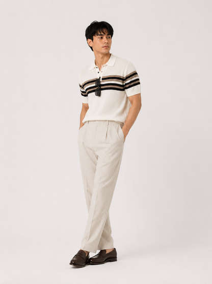 Ivory Horizon Striped Knitted Polo