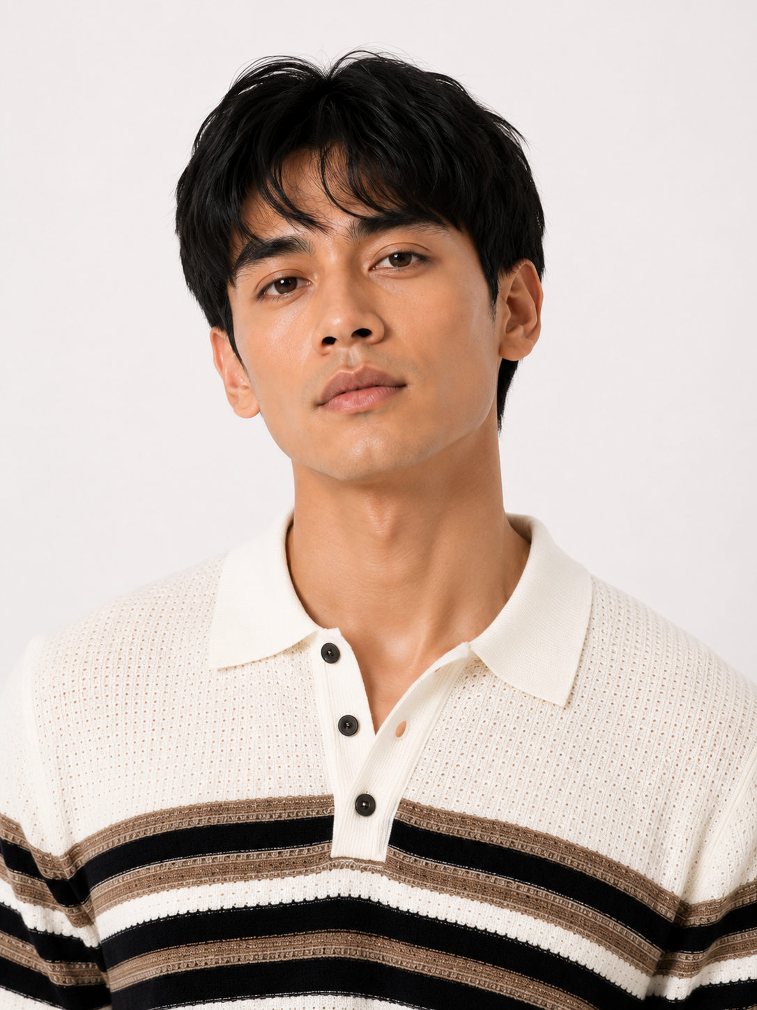 Ivory Horizon Striped Knitted Polo