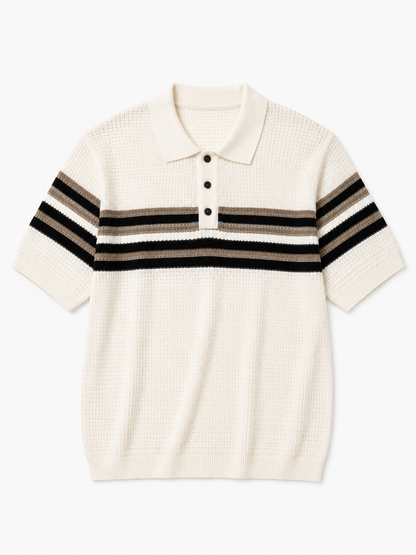 Ivory Horizon Striped Knitted Polo
