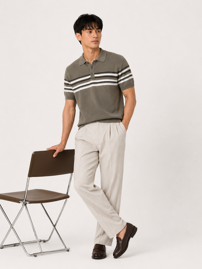 Olive Horizon Striped Knitted Polo