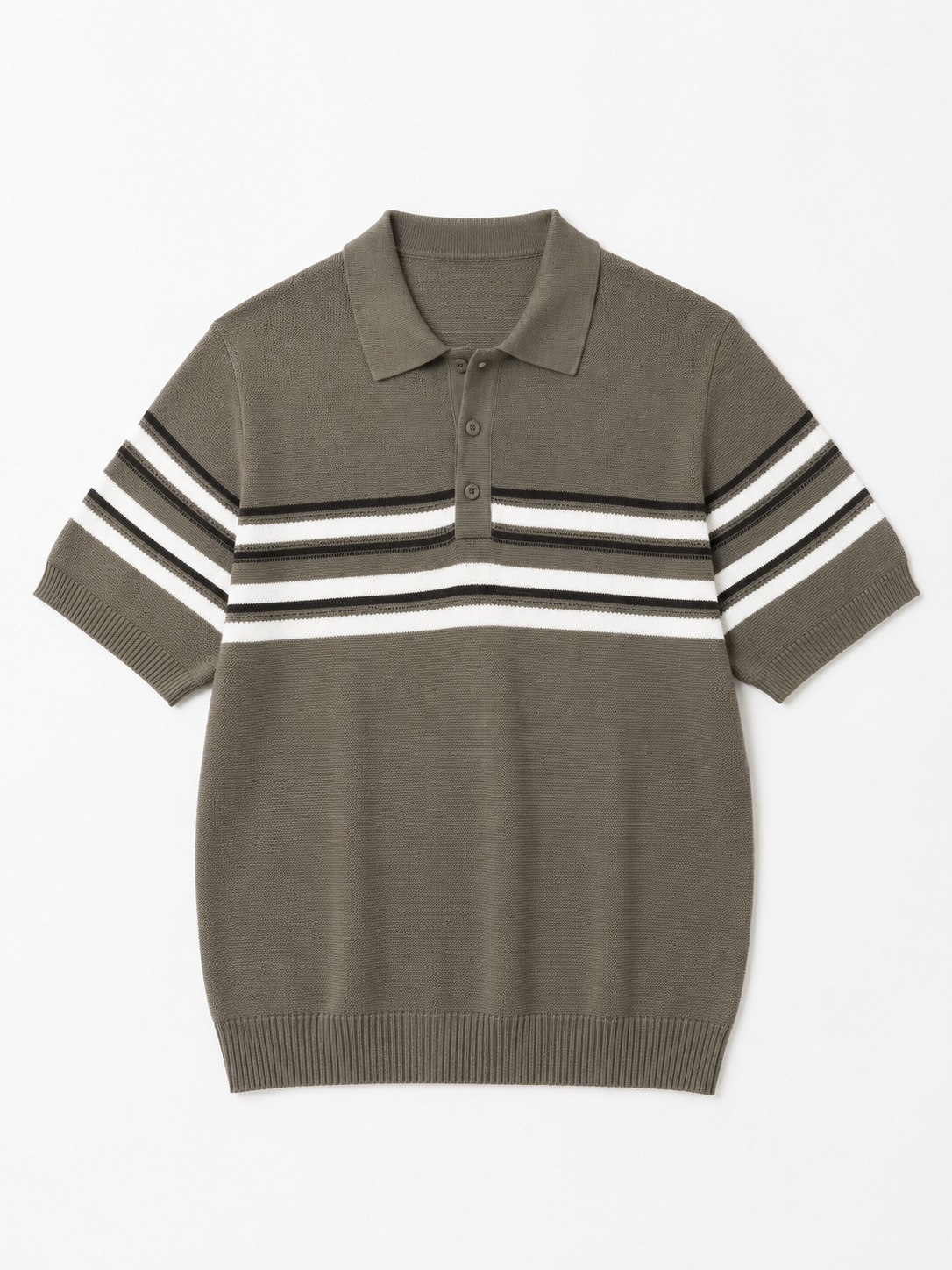 Olive Horizon Striped Knitted Polo