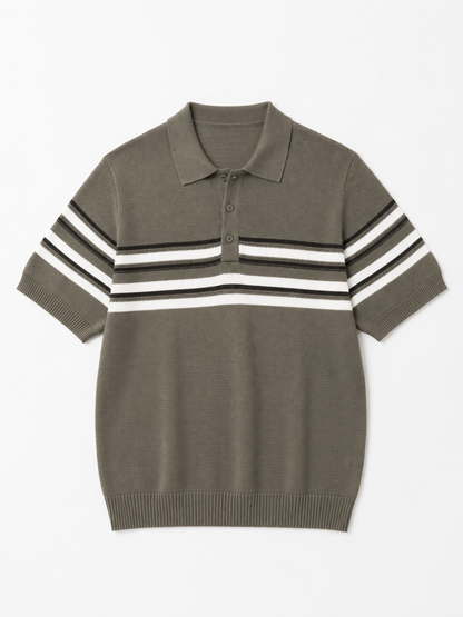 Olive Horizon Striped Knitted Polo
