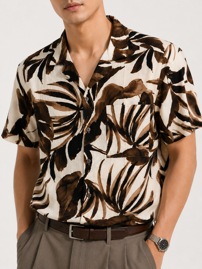 Tropical Monstera Resort Shirt in Mocha