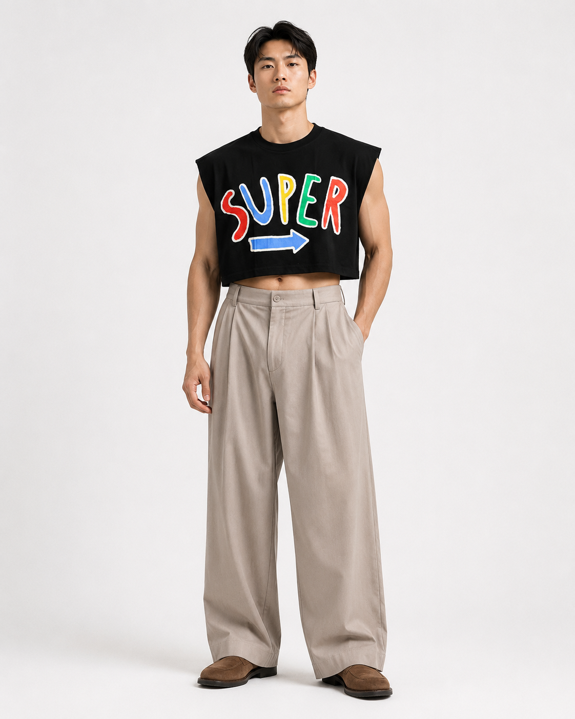 Super Black Cropped Muscle Tee