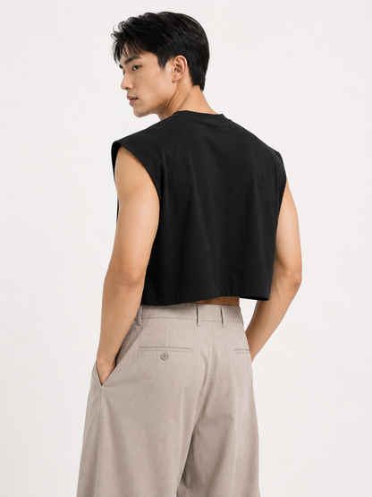 Super Black Cropped Muscle Tee