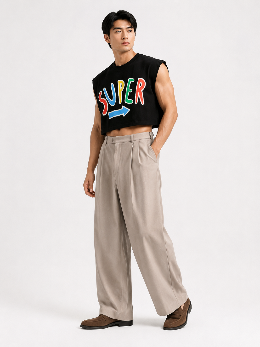 Super Black Cropped Muscle Tee