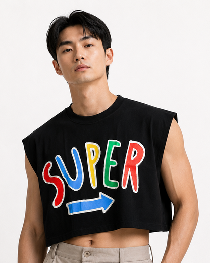 Super Black Cropped Muscle Tee