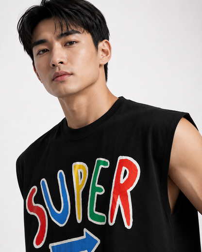 Super Black Cropped Muscle Tee