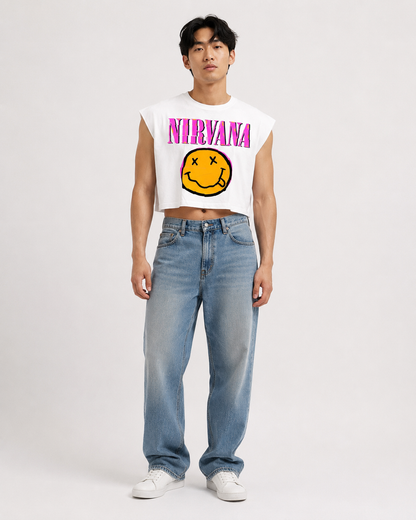 Nirvana White Cropped Muscle Tee