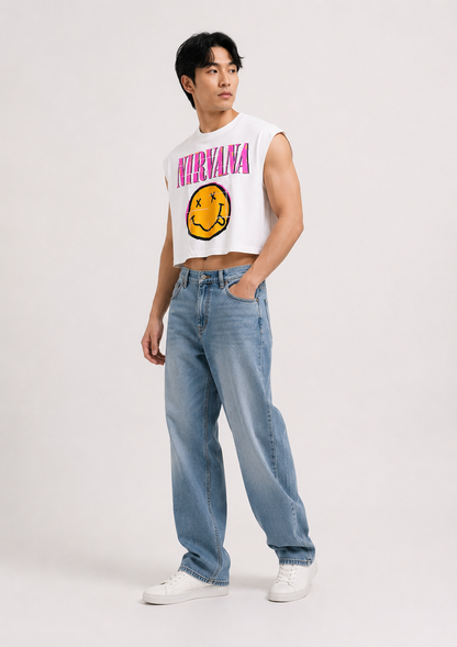 Nirvana White Cropped Muscle Tee