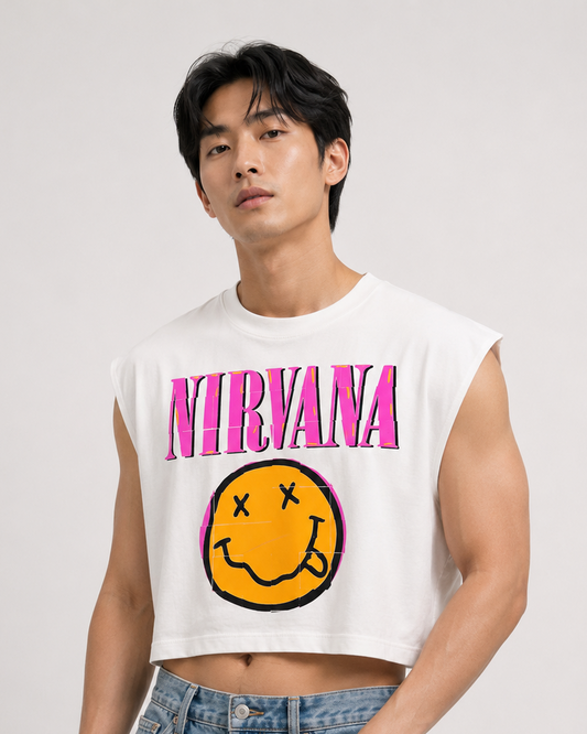 Nirvana White Cropped Muscle Tee