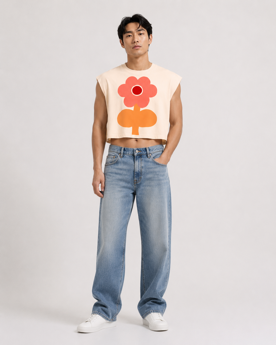 Retro Bloom Cropped Muscle Tee