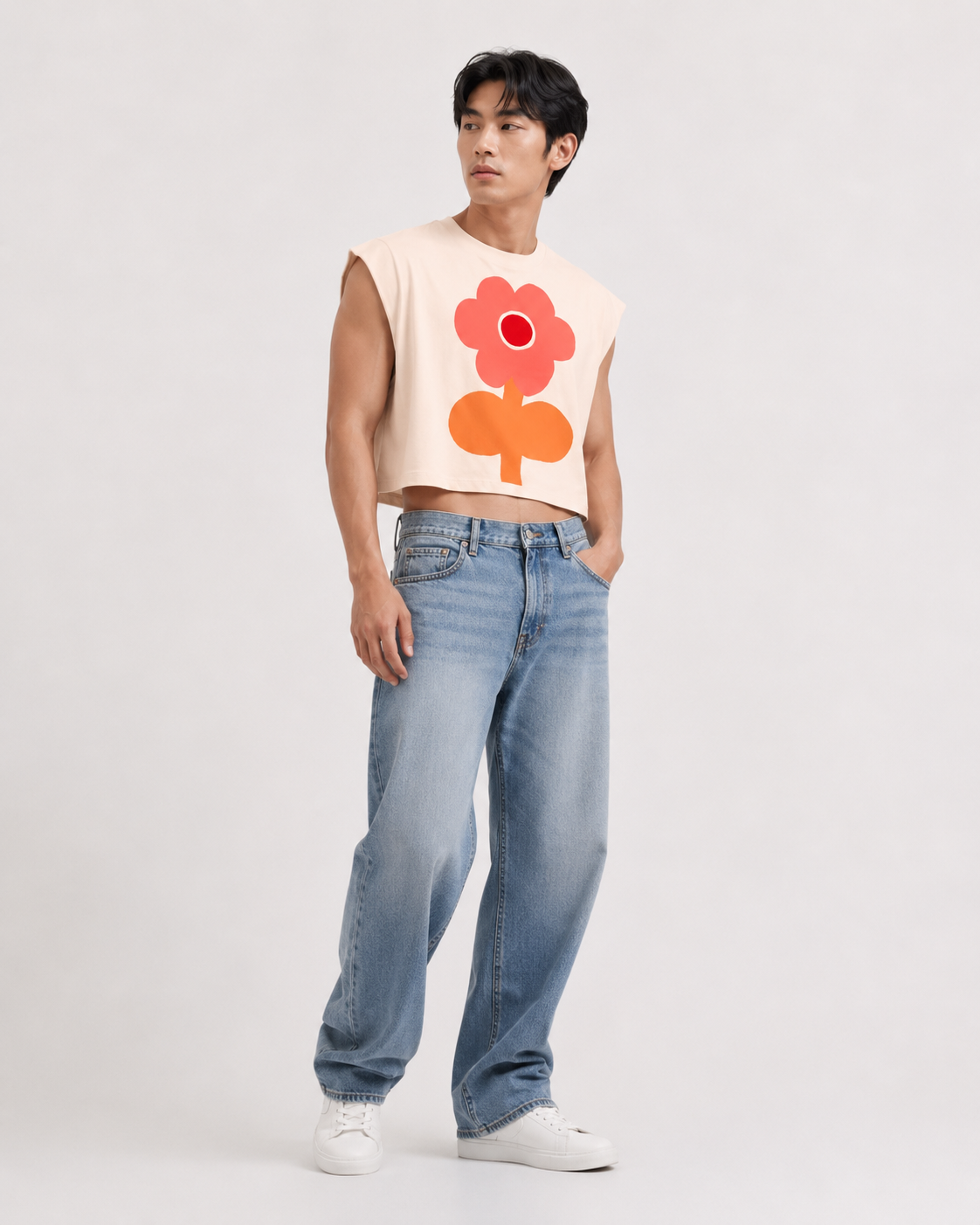 Retro Bloom Cropped Muscle Tee