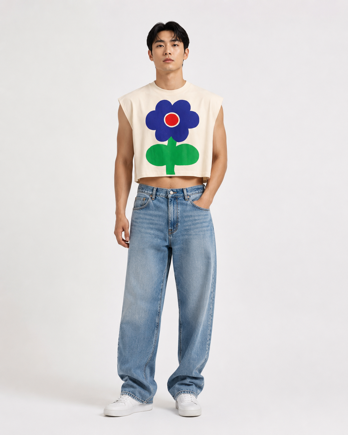 Blue Bloom Cropped Muscle Tee