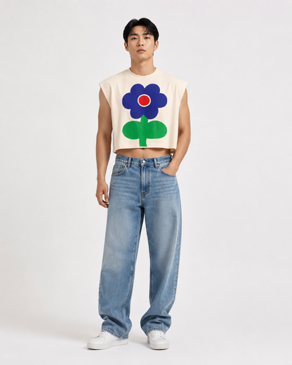 Blue Bloom Cropped Muscle Tee