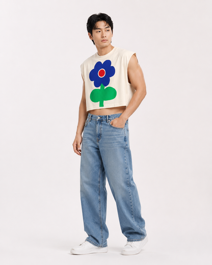 Blue Bloom Cropped Muscle Tee
