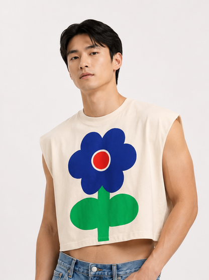 Blue Bloom Cropped Muscle Tee