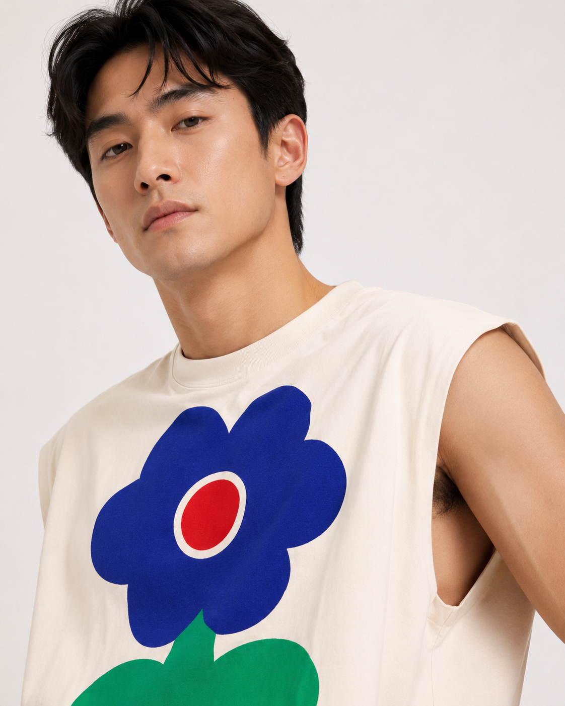 Blue Bloom Cropped Muscle Tee