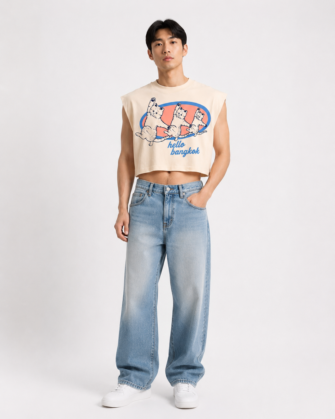 Hello Bangkok Cropped Muscle Tee