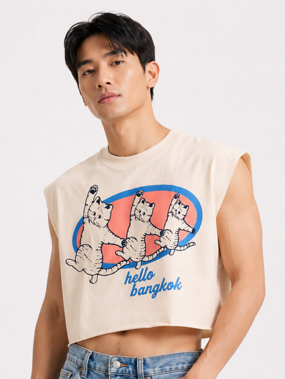 Hello Bangkok Cropped Muscle Tee