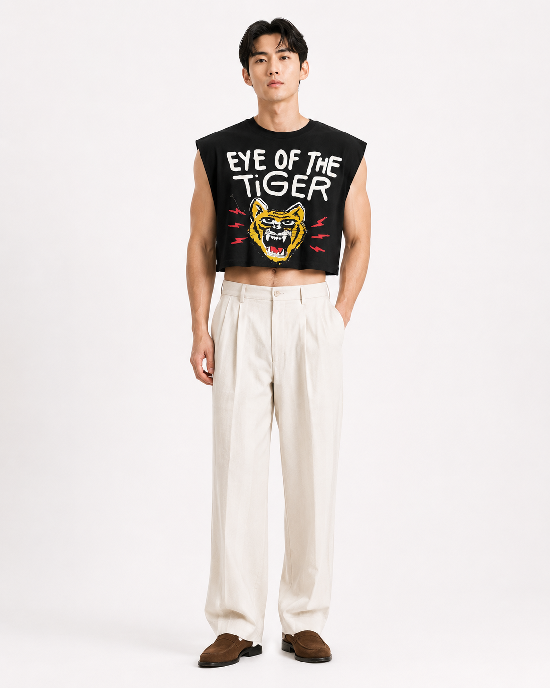 Eye of the Tiger Black Cropped Muscle Tee