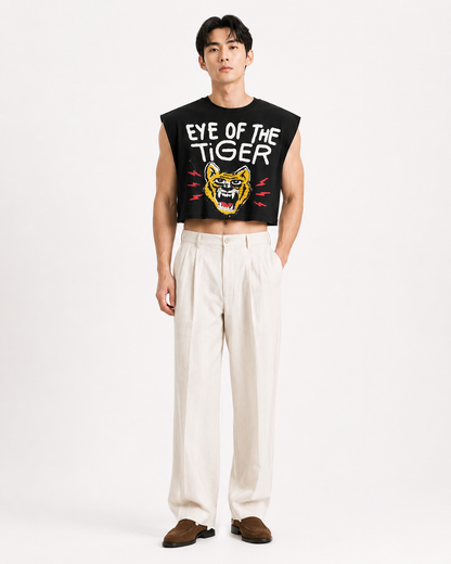 Eye of the Tiger Black Cropped Muscle Tee