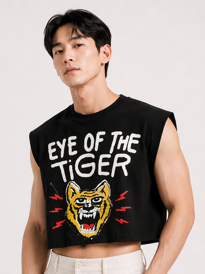 Eye of the Tiger Black Cropped Muscle Tee